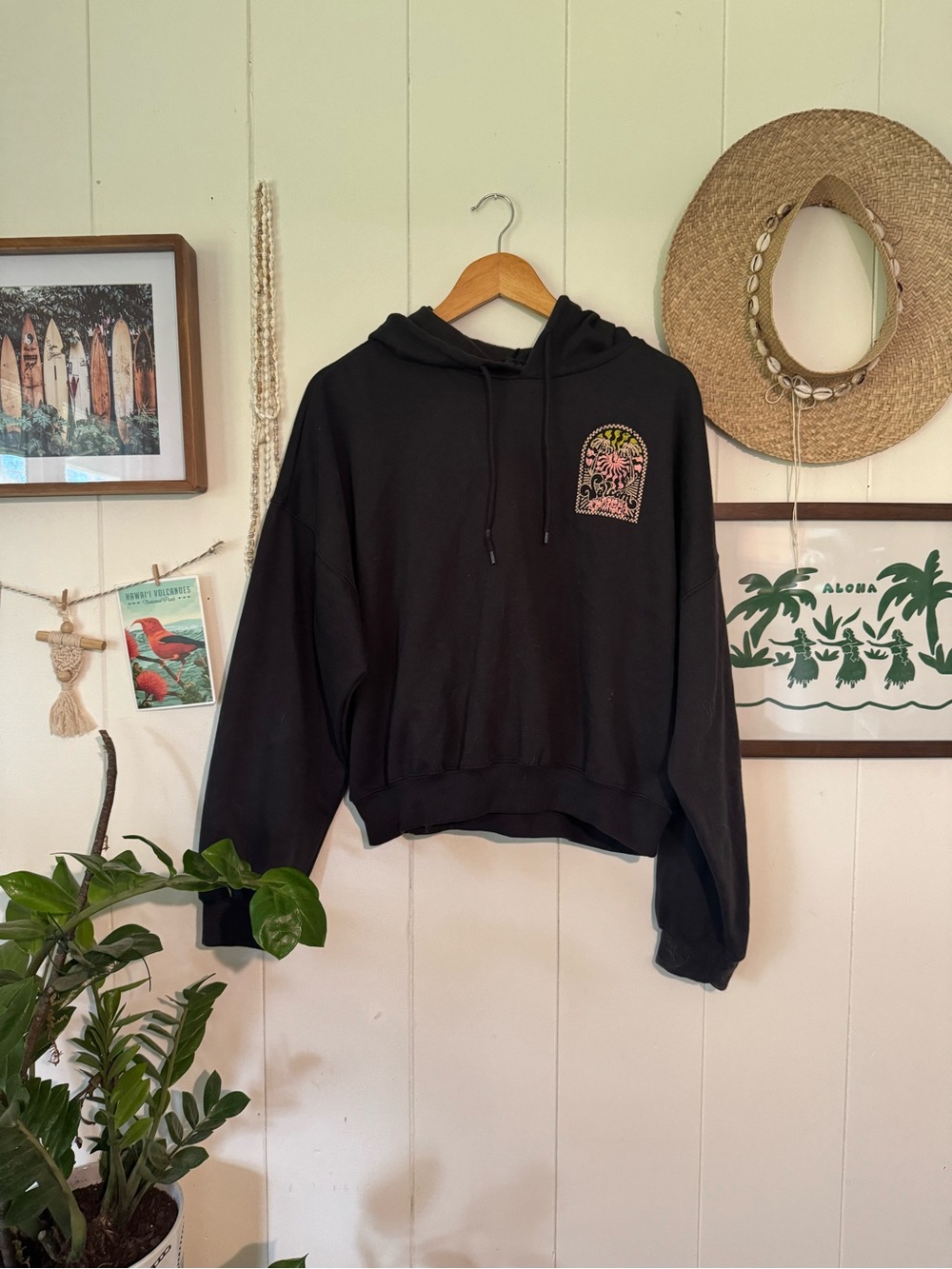 Black Volcom hoodie with palm tree print